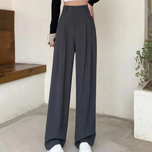 Fashion High Waist Wide Leg  Fall Baggy Black Trouser Office Ladies Full Length