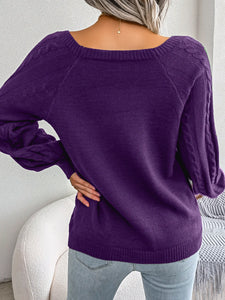 Women Casual Square Collar Buttons Long Sleeve Knitted Pullovers Sweaters