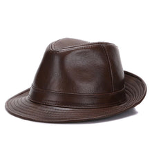Men's Gentlemen's Fedora Hat Genuine 100% Cowhide Leather Trilby Cap Real Cowhide Leather Jazz Casual Autumn Winter Top Cap