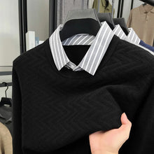 Men's Knit Sweater with Shirt Collar - Gray Vintage Style Fake Layered Business Casual Pullover Old Money Style Top