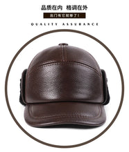 New Winter Cowhide Leather Warm Bomber Hats For Men Fur Wool Plush Thickened Coldproof Earmuffs Hats Natural Genuine Leather Cap