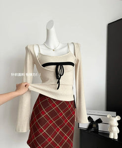 Fall Winter Two Piece Sets Cropped Sweater Pullovers Tops