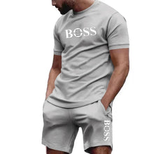 Men's two-piece sportswear, short sleeved T-shirt and pants set, running and fitness sportswear, summer