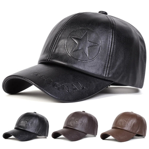 Unisex Pentagram ORIGNAL Imprint PU Leather Baseball Caps Spring Autumn Outdoor Adjustable Casual Hats Sunscreen Hat Sports Cap