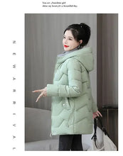 Winter Fashion Women Mid Length Down Cotton Jacket Loose Thick Warm Padded Coat Hooded Parkas