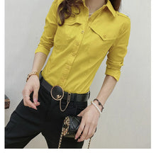 2024 New Fall Winter European  Shirts Office Lady Pockets Blouses  Button Up Long Sleeve Tops