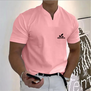 Summer Men's Short-Sleeved Cotton Casual Men's T-shirt V-neck