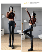 Autumn Winter Women's Leggings Pu Leather Pants Push Up Trousers Warm Black High Waist Tights