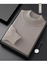 Men's Thick Sweater 100% Cotton Half high collar  Knitted Hoodie Fashion Jacquard Bottom Sweater Autumn/Winter Warm Men's Wear