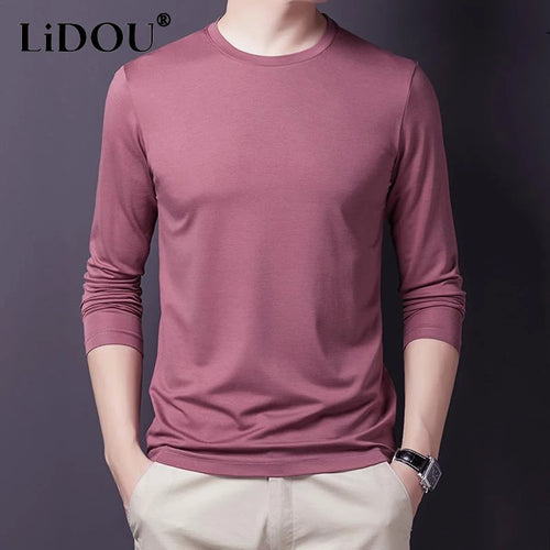 Men's Vintage Solid Color Long Sleeve Casual T-Shirt O Neck , Autumn Winter collection, Harajuku Style Top for Fashionable Men