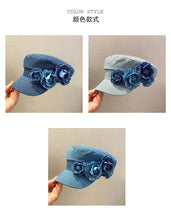 Western Style Oversized Floral Beret, Navy Sun Hat with UV Protection & Breathable Design for Women/Unisex Casual Outdoor