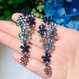 Zircons Long Drop Flower Multi Color Earrings for Women Fashion Jewelry