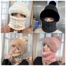 Women's winter windproof ski mask with integrated ear protection, plush lining, and outdoor sports one-piece scarf and hat, perf