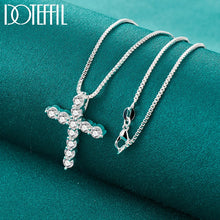 DOTEFFIL 925 Sterling Silver 18 Inch Box Chain AAA Zircon Cross Pendant Necklace