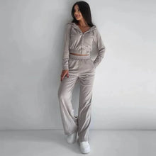 Women's Fall and Winter Hot Fashion Set Zipper Hoodie Drawstring Tracksuit Trouser Solid Color Two-piece Set