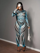 Sexy Sheer Mesh Zebra Print Bodycon Long Sleeve 2 Piece Set for Street Style Festivals Parties