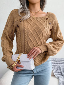 Women Casual Square Collar Buttons Long Sleeve Knitted Pullovers Sweaters