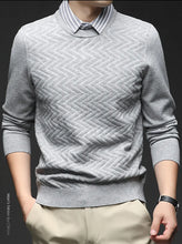 Men's Knit Sweater with Shirt Collar - Gray Vintage Style Fake Layered Business Casual Pullover Old Money Style Top