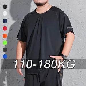 Sport T-shirt Men Plus Size 7XL 175kg Outdoor Quick Dry Running Hiking Cycling T-shirt Round Neck Big Size Short Sleeve Tees