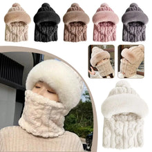 Winter Hat For Women Hooded Face Mask Fluff Keep Warm Thicken Style Neck Scarf Hooded Cap Beanie Knitted Cashmere Neck Warmer