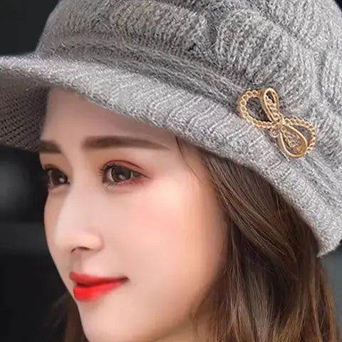 Winter Warm Hat Knitted Hat Casual Fashion Mom Cap Grandmother Hat Plush Thickened Fleece-Lined Warm Wool Christmas Gift