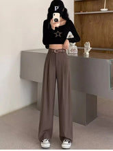 Fashion High Waist Wide Leg  Fall Baggy Black Trouser Office Ladies Full Length