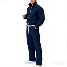 Fall men's fashionable sporty casual suit - high-quality stand-up collar solid-color pullover with zipper, drawstring pants