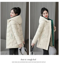 Winter Fashion Women Mid Length Down Cotton Jacket Loose Thick Warm Padded Coat Hooded Parkas