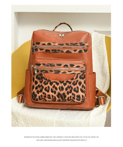 Soft Leopard Interior Compartment Fashion Backpacks Sewing Thread Large Capacity High Quality Bags for Women Pu Women's Handbags