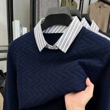 Men's Knit Sweater with Shirt Collar - Gray Vintage Style Fake Layered Business Casual Pullover Old Money Style Top