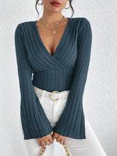 Women's Fall and Winter Long-sleeved Tops, V-neck  Slim Striped Women's Tops, Long-sleeved T-shirt Knitted Bottoming Shirt