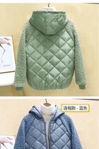 Thin Light Down Cotton Jacket Female Short Coat Autumn Winter Hooded Loose Lamb Wool Cotton Jacket