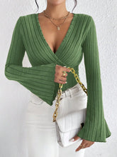 Women's Fall and Winter Long-sleeved Tops, V-neck  Slim Striped Women's Tops, Long-sleeved T-shirt Knitted Bottoming Shirt