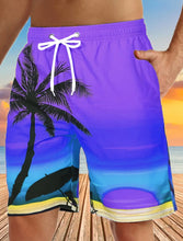 Men's Quick Dry 3D Printed Beach Shorts with Drawstring- Graphic Coconut Tree Breathable Design