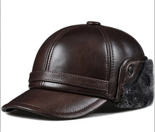 Winter Men's  Hat Thicken Leather Cowhide Baseball Caps With Ears Warm Snapback Dad's Hats Sombrero De Cuero Del Hombre