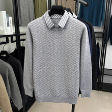 Men's Knit Sweater with Shirt Collar - Gray Vintage Style Fake Layered Business Casual Pullover Old Money Style Top
