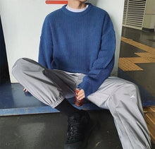 Knit Sweater Male Crewneck Round Collar Pink Men's Clothing Pullovers Solid Color Plain Korean Style Y2k Streetwear Fashion 2025