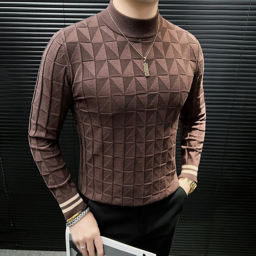 High Quality Half High Collar Knitted Sweater for Men Casual Business Pullover Sweater Slim Fit Warm Knitwear Tops Autumn Winter
