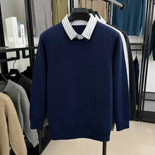 Men's Knit Sweater with Shirt Collar - Gray Vintage Style Fake Layered Business Casual Pullover Old Money Style Top