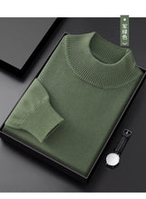 Men's Thick Sweater 100% Cotton Half high collar  Knitted Hoodie Fashion Jacquard Bottom Sweater Autumn/Winter Warm Men's Wear