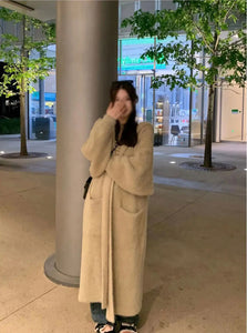 korean fashion hooded long cardigan women 2024 knitted long sleeve winter korean style clothes long sleeve knitwears fall pink