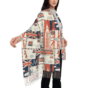 Custom UK Flag Tassel Scarf Women Winter Warm Shawl Wrap