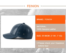 FEINION Genuine Leather Unisex Baseball Cap 100% Leather Winter Structured Flat Adjustable Back Strap Hat