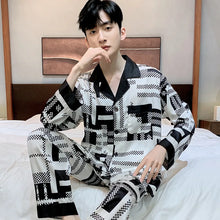 High Quality Satin Printed Pajamas Set Men's Nightwear Ice Silk Long Sleeve Loose Thin Teen Home Clothing Wear Suit Male Pyjama
