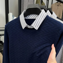 Men's Knit Sweater with Shirt Collar - Gray Vintage Style Fake Layered Business Casual Pullover Old Money Style Top