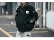 Mens American Heavyweight Padded Bomber Jacket Winter Warm Badge Patch Streetwear Fashion Trendy Coat Korean Hip Hop Parkas Male
