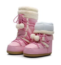Women Snow Boots Warm Plush Comfortable Platform Shoes Lady Lace-up Mid-Calf Pink Boots Non-slip Winter Shoes Booties