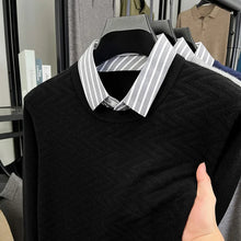 Men's Knit Sweater with Shirt Collar - Gray Vintage Style Fake Layered Business Casual Pullover Old Money Style Top