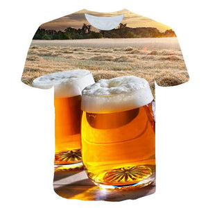 New 3D Printing Beer T-shirt Men‘s Cool Short-Sleeves Tees Fashion Oversize