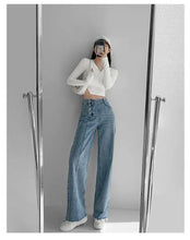 Yiya Style High-waisted Jeans Women's Loose-fit Straight-leg  Draped Wide-leg